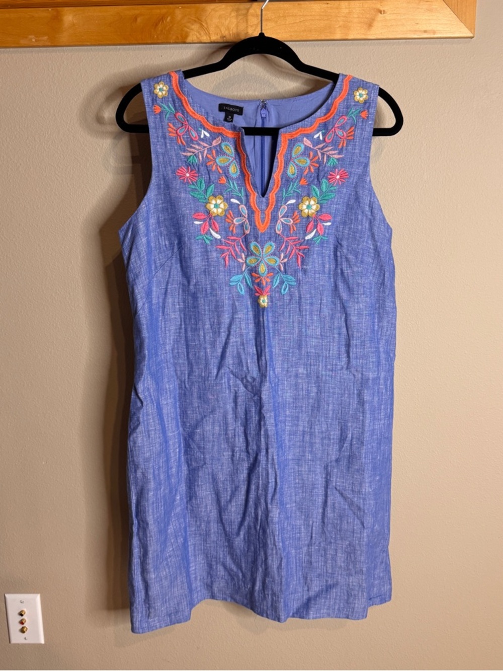 Talbots Embroidered linen Chambray Shift Dress - Blue with Multicolor Floral